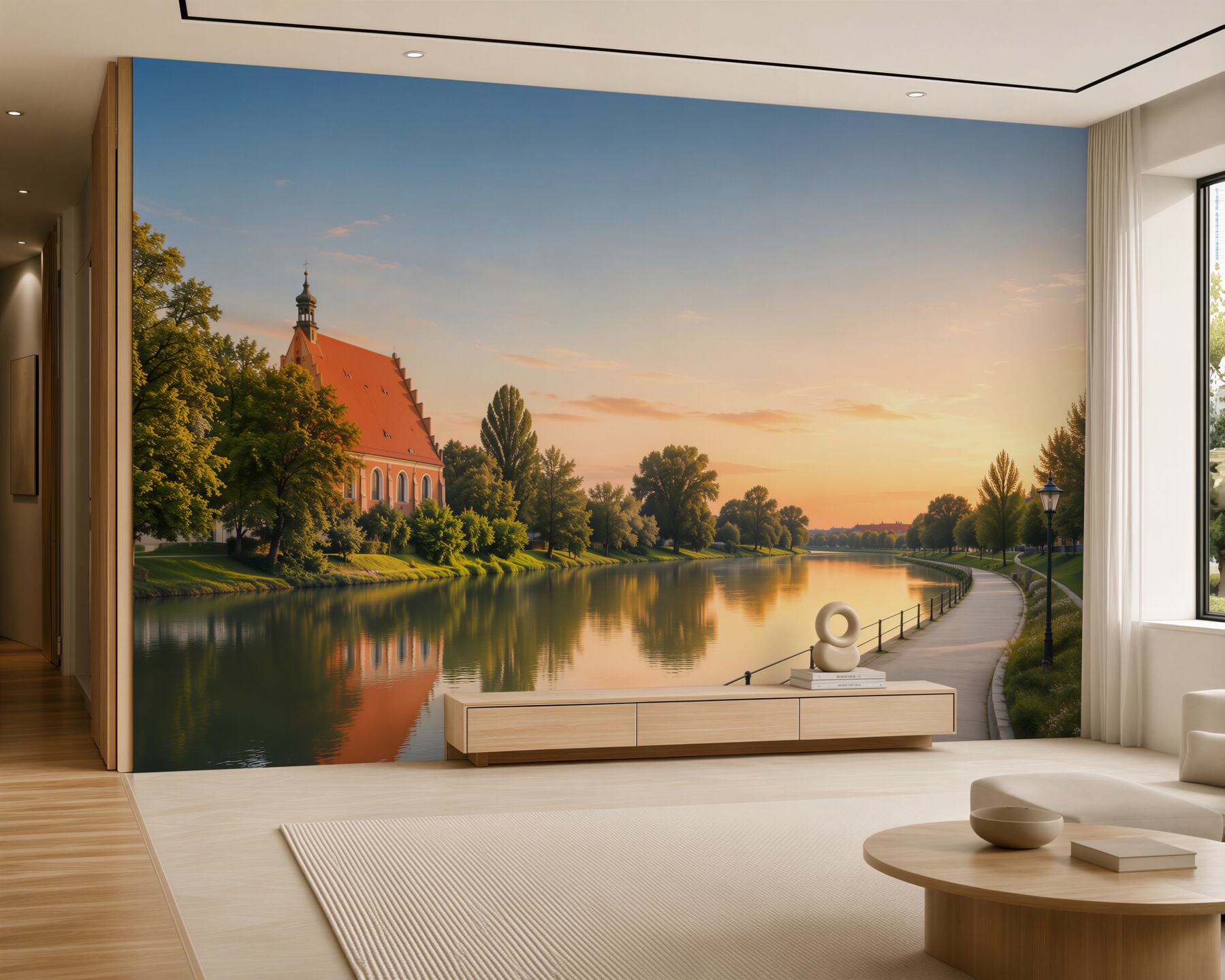 Fototapeta Architektura miasta Bydgoszcz z odbiciem w rzece Brda o zachodzie słońca?v23